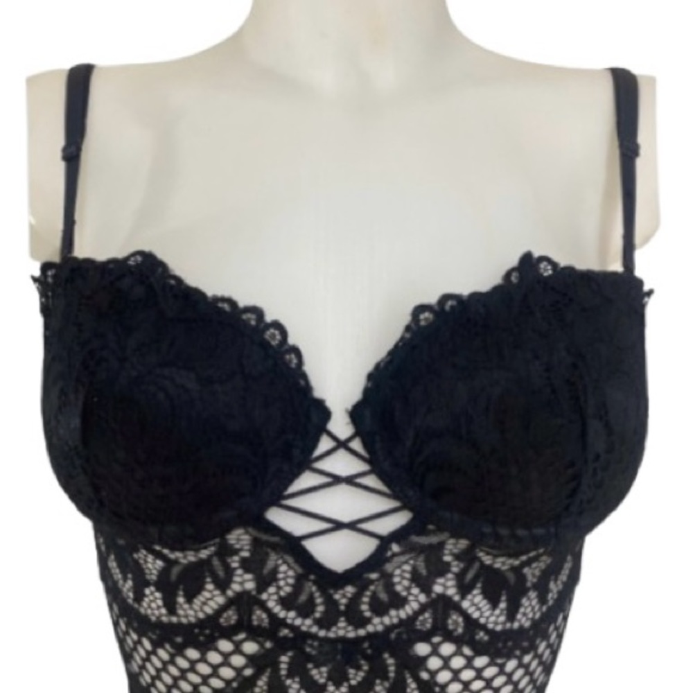 La Senza Ultra Sexy Unlined Push Up Bra Black Lace BodySuit XS - Picture 5 of 15
